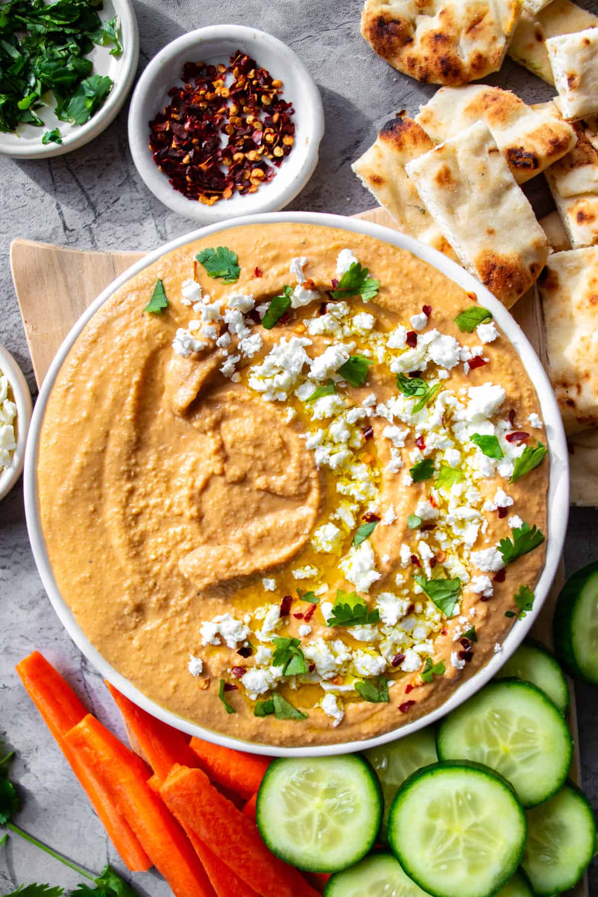 Buffalo Hummus in a white bowl.