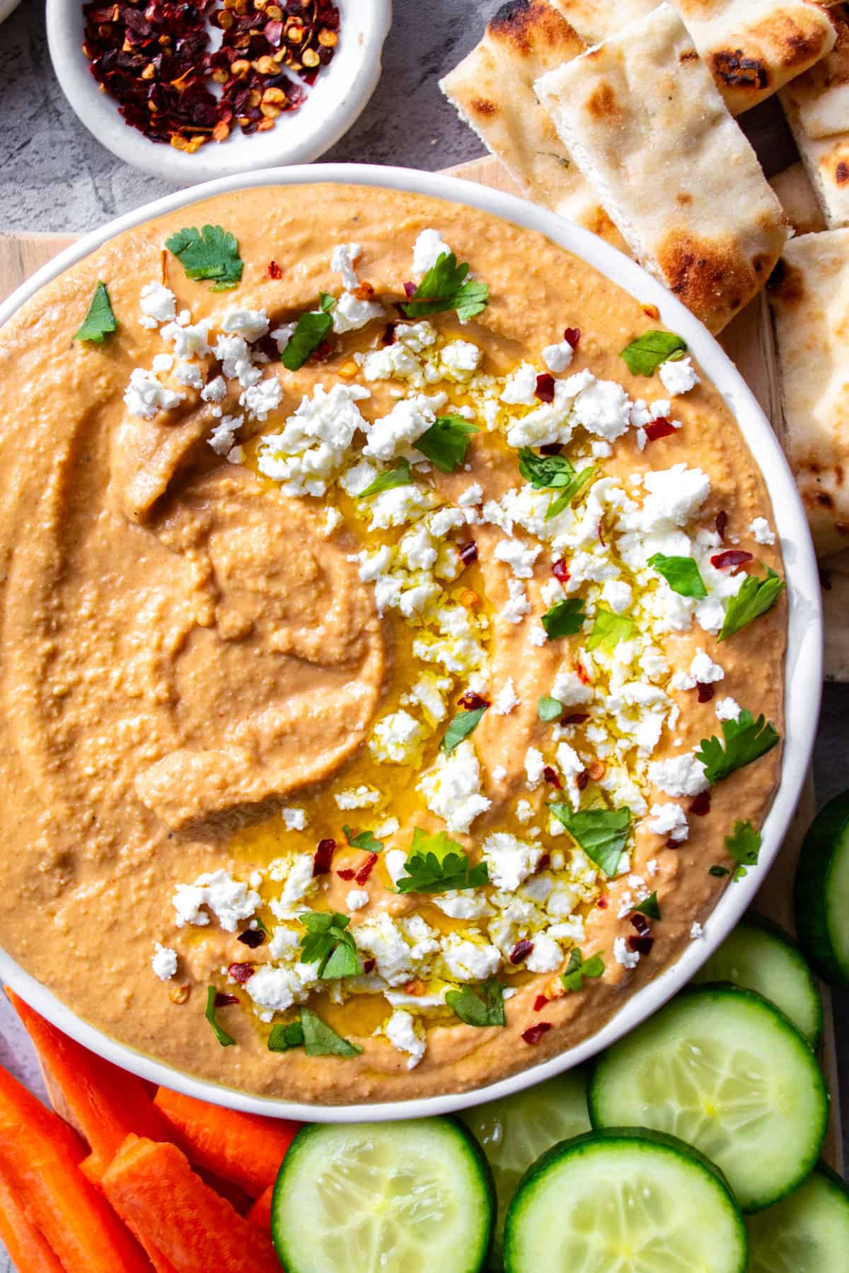 Buffalo Hummus in a white bowl.