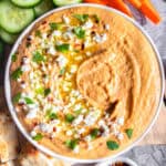Buffalo Hummus in a white bowl.
