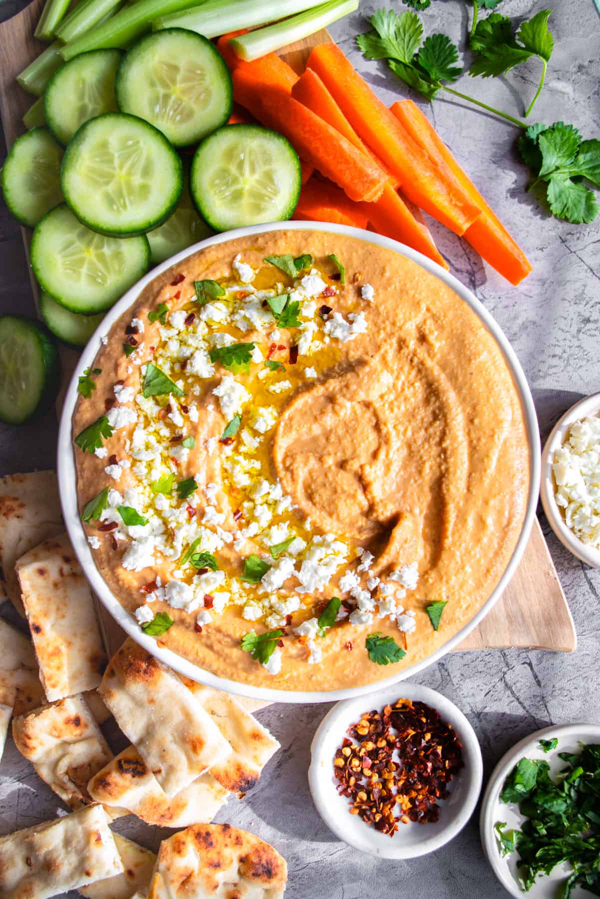 Buffalo Hummus in a white bowl.
