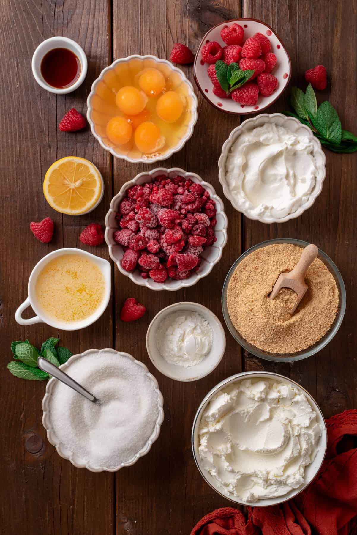 The Ingredients for Raspberry Cheesecake.
