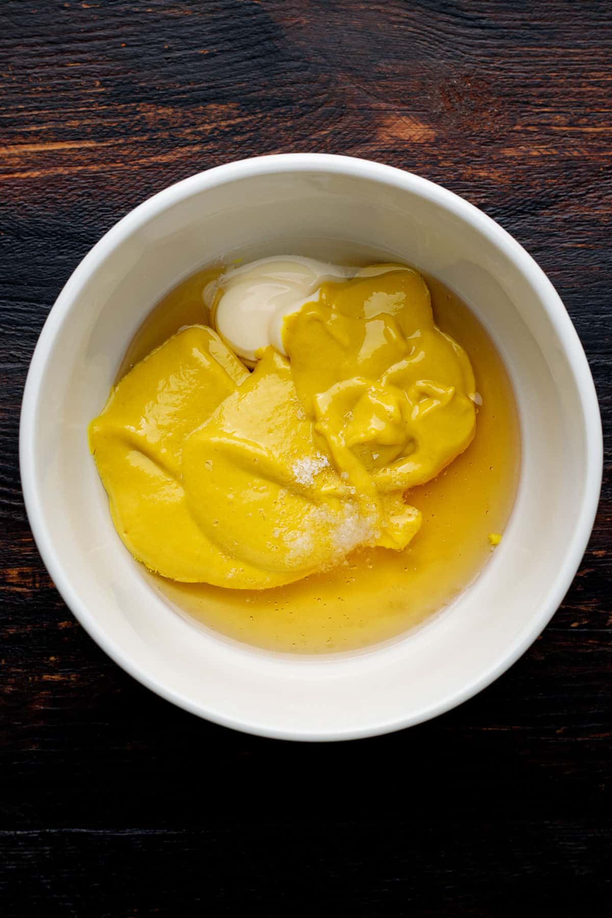 Mixed Ingredients for Honey-Mustard Sauce in a bowl.