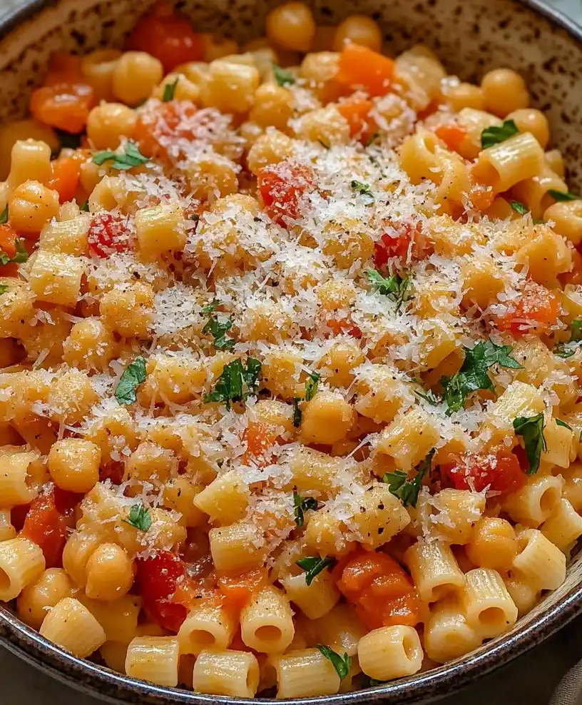 Pasta e Ceci (Pasta with Chickpeas) close up