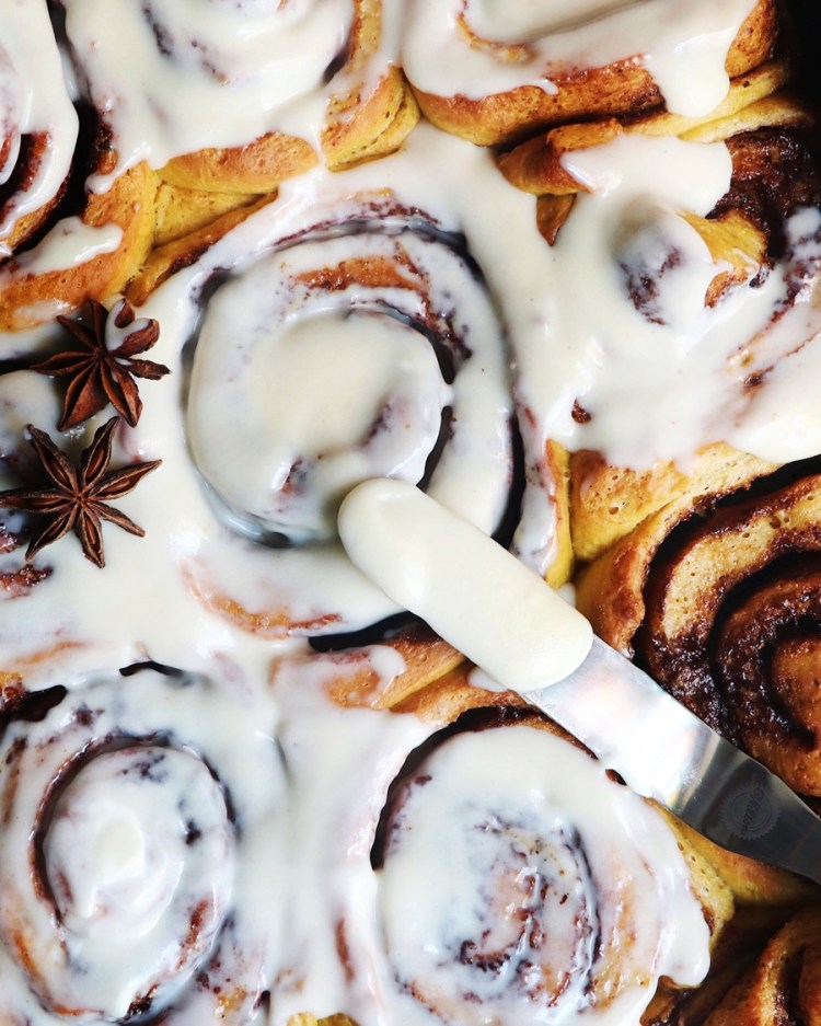 Pumpkin Cinnamon Rolls with Brown Butter Maple Icing