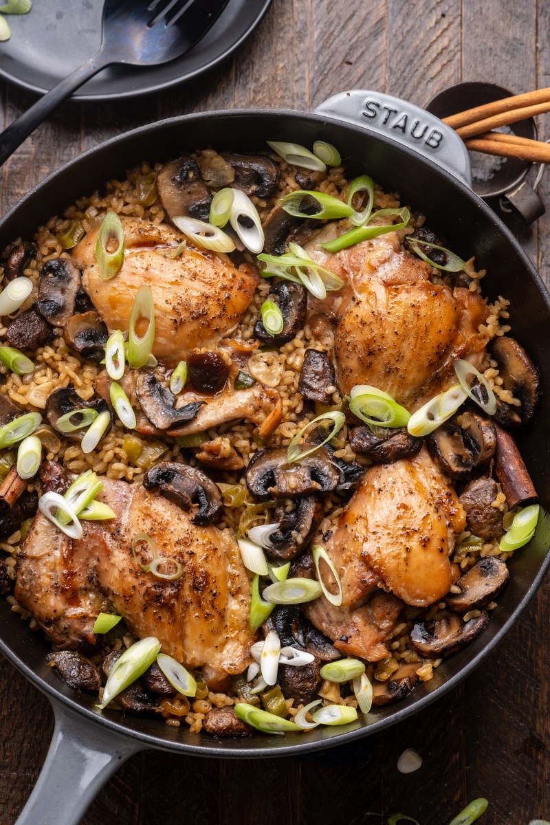 Spiced Mushroom Chicken and Rice Skillet