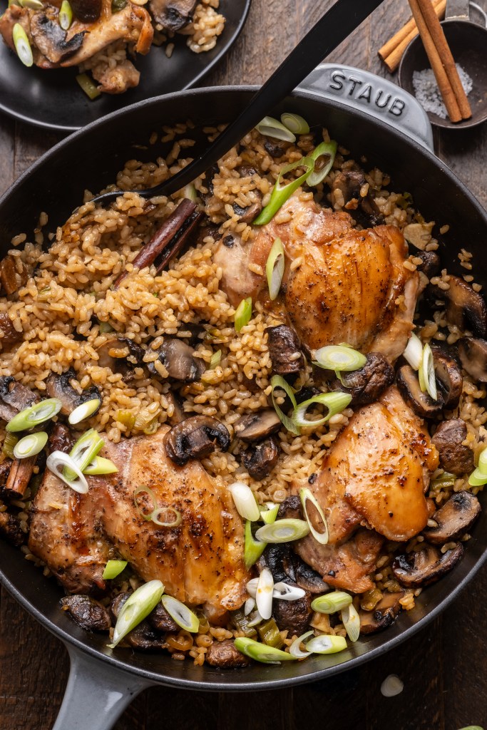 Spiced Mushroom Chicken and Rice Skillet
