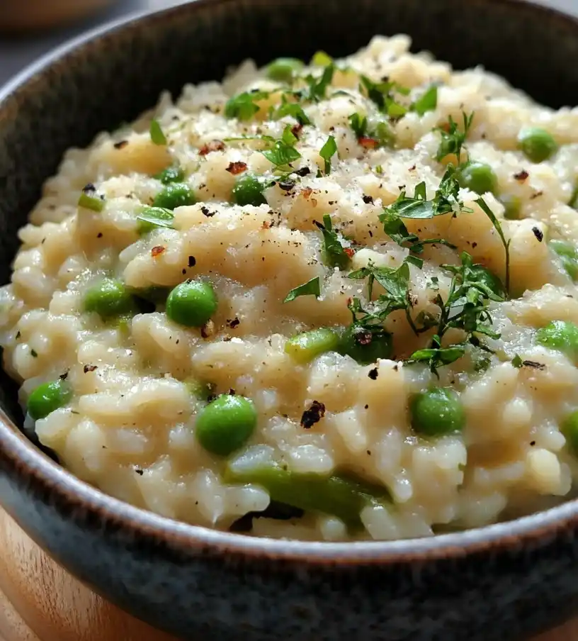 Spring Pea and Asparagus Risotto close up