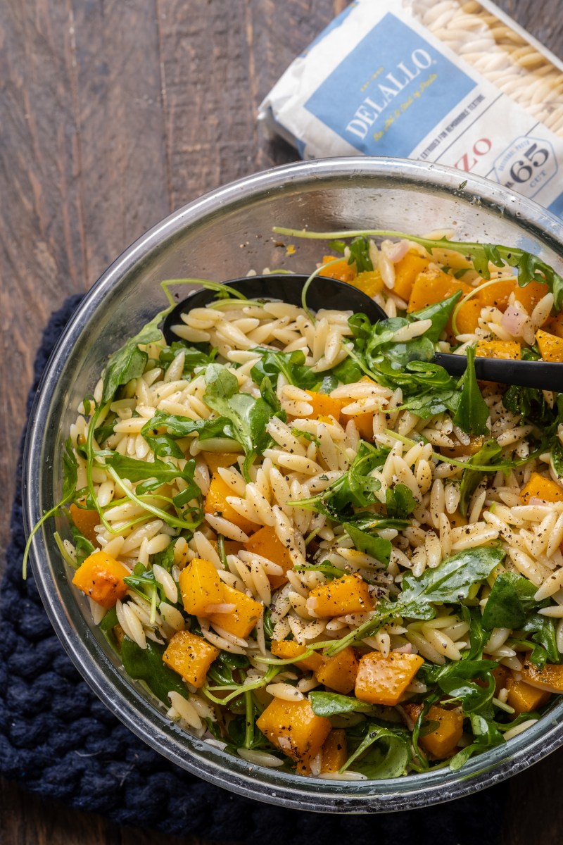 Warm Orzo Pasta Salad with Butternut Squash