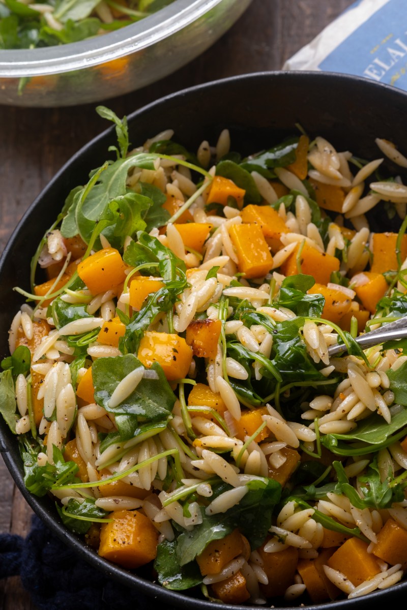 Warm Orzo Pasta Salad with Butternut Squash