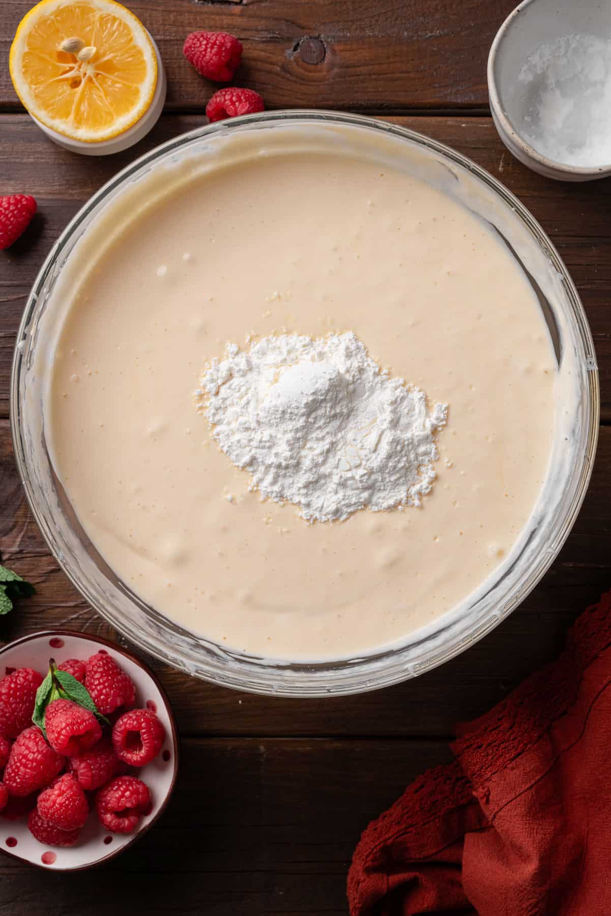 Add corn starch to the cream cheese mixture in a mixing bowl.
