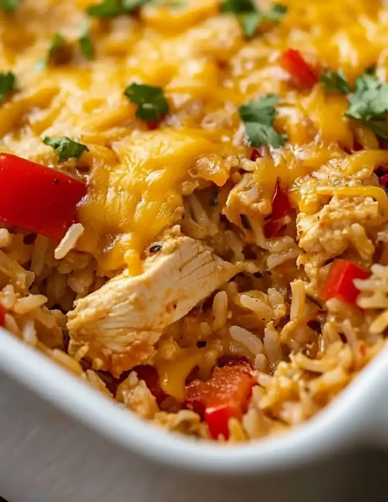 chicken fajita rice casserole close up