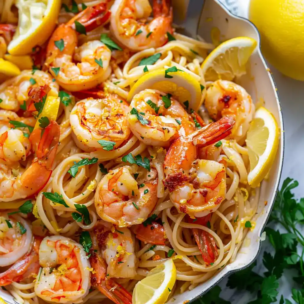 Lemon Garlic Shrimp Pasta in a bowl
