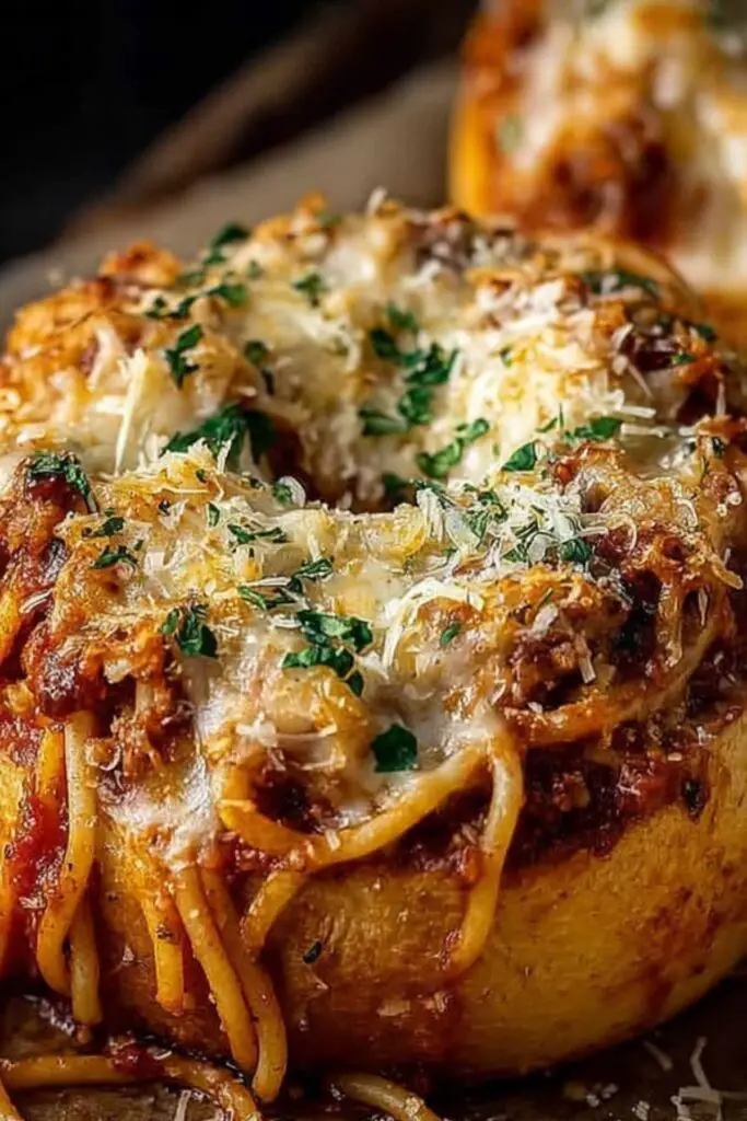 Spaghetti Garlic Bread Bowls
