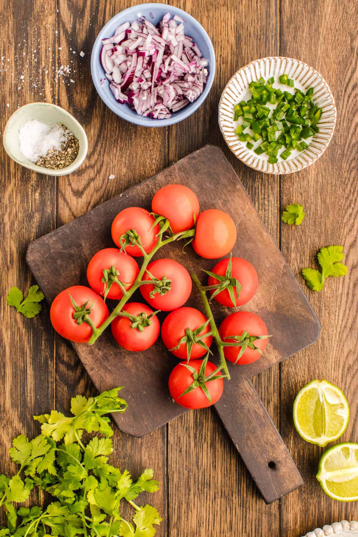 The Ingredients for Pico De Gallo This photo shows all the ingredients you need for Pico De Gallo.