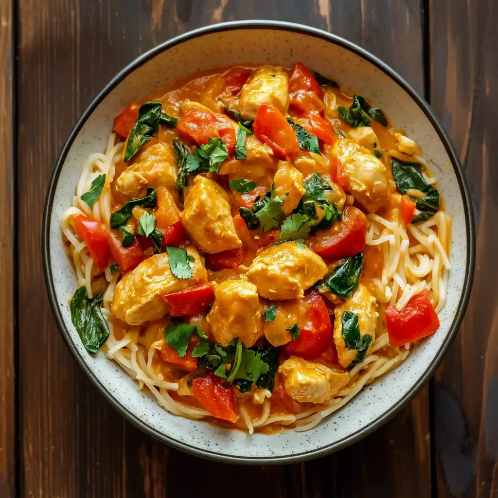 coconut curry chicken with rice noodles