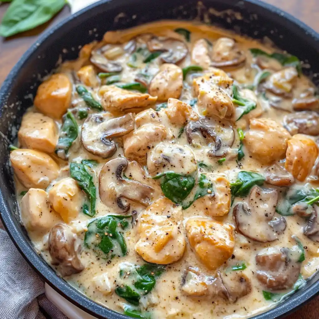 creamy chicken mushroom spinach skillet