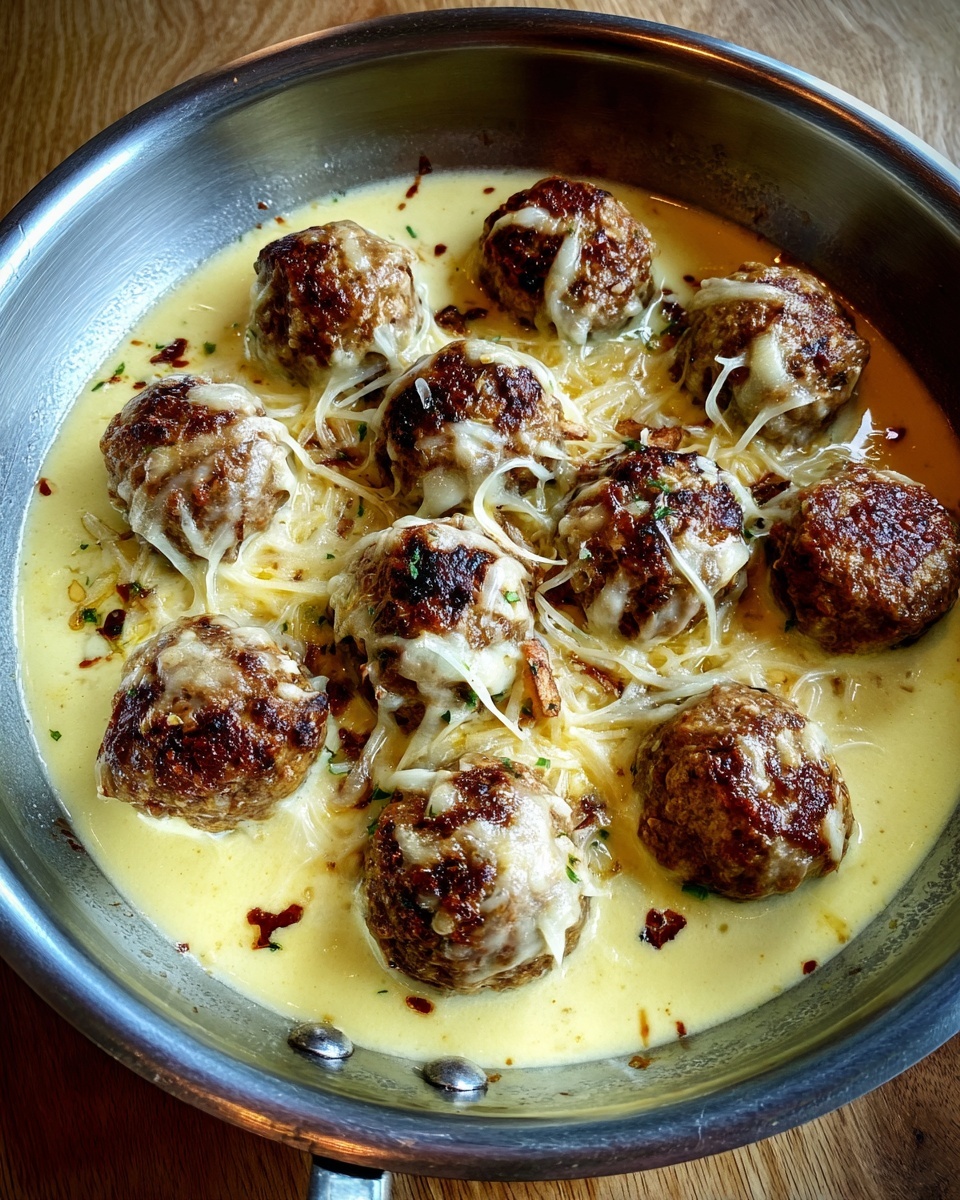 French Onion Meatballs with Gruyere & Baguette