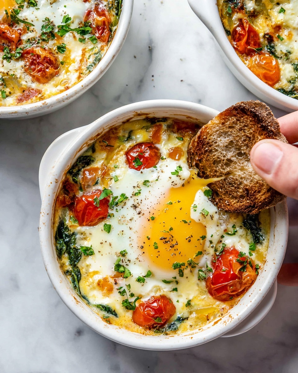 Baked Feta Eggs with Cherry Tomatoes and Spinach
