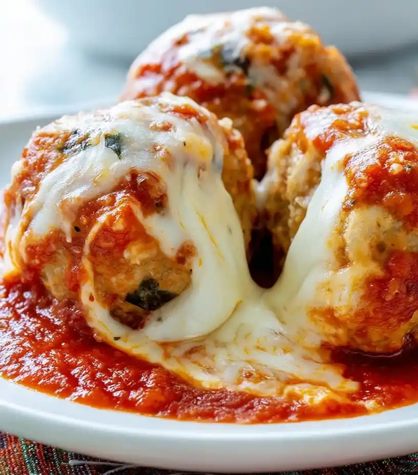 Baked Chicken Parmesan Meatballs close up