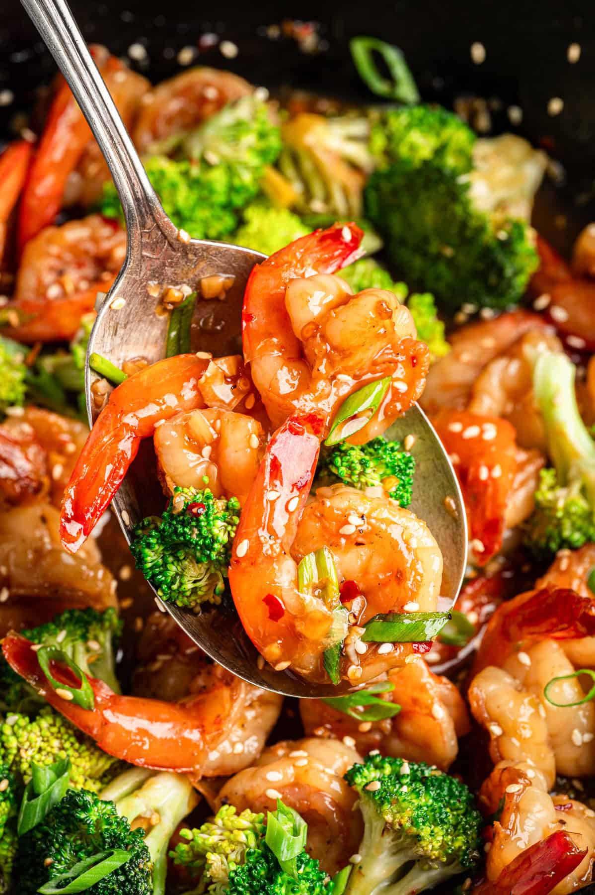Honey Garlic Shrimp with Broccoli (close-up)