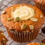 Pumpkin Cream Cheese Muffins on a rack.