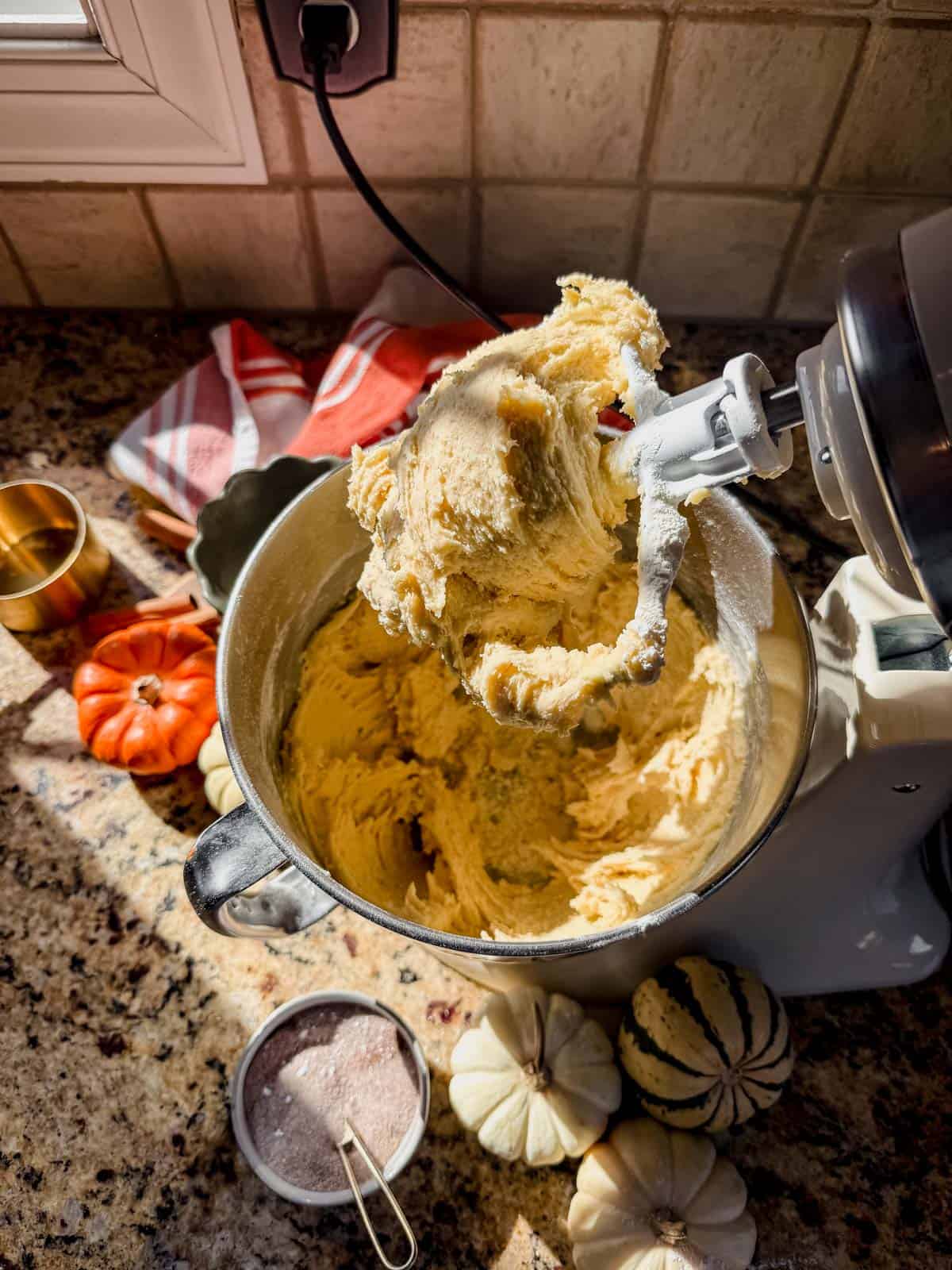 buttery soft cookie dough in a stand mixer.