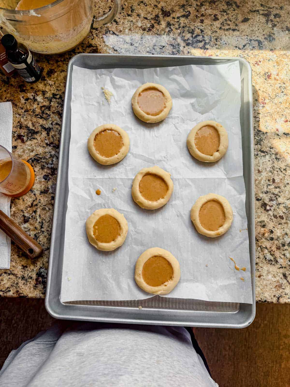 pumpkin pie cookies filled with pumpkin pie filling before being baked.